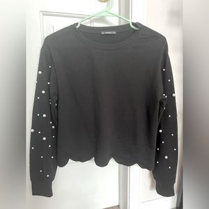 Pearl-Sleeved Cropped Cardiagn / Sweater from Shein